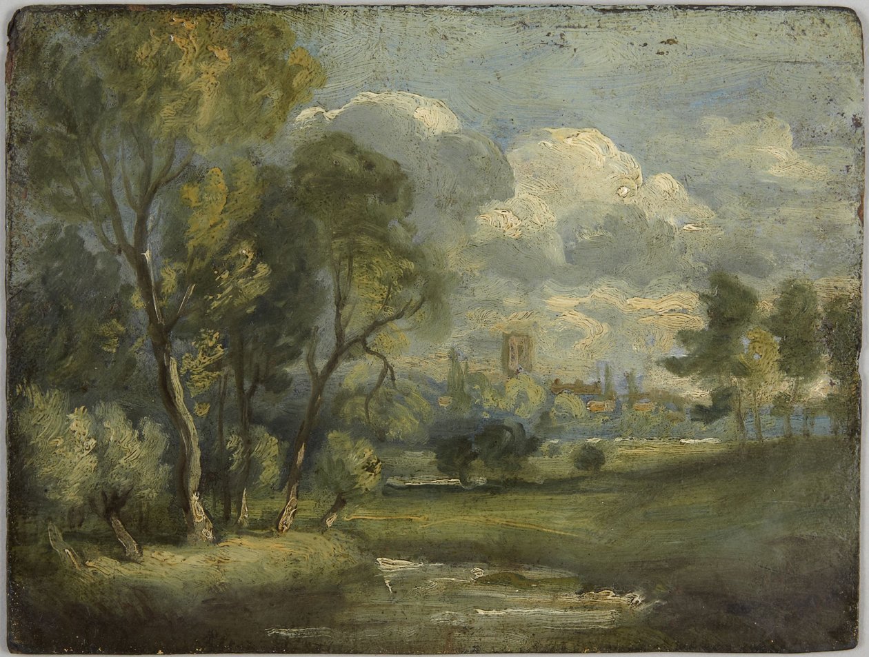 Anverso: Pradera junto al río, boceto; Reverso: Sauces, boceto de John Constable