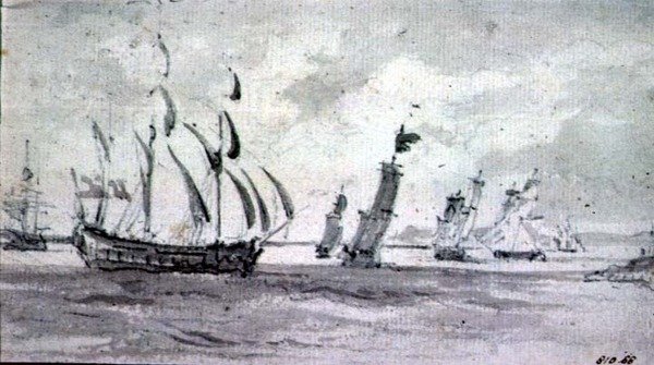 Barcos en una brisa en el Támesis o Medway de John Constable