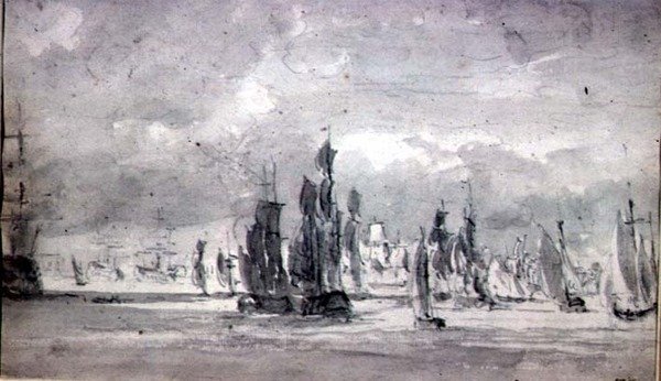 Barcos bajo un cielo nublado en el Támesis de John Constable