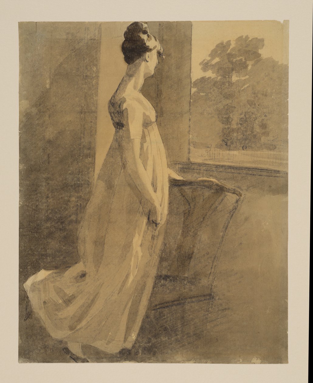 Mujer descansando contra una silla y mirando por una ventana, recto, c.1806 de John Constable