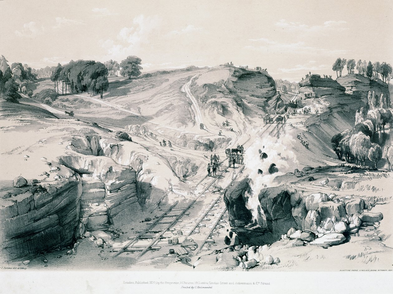 Voladura de rocas, Linsdale, Buckinghamshire, 1830s de John Cooke Bourne