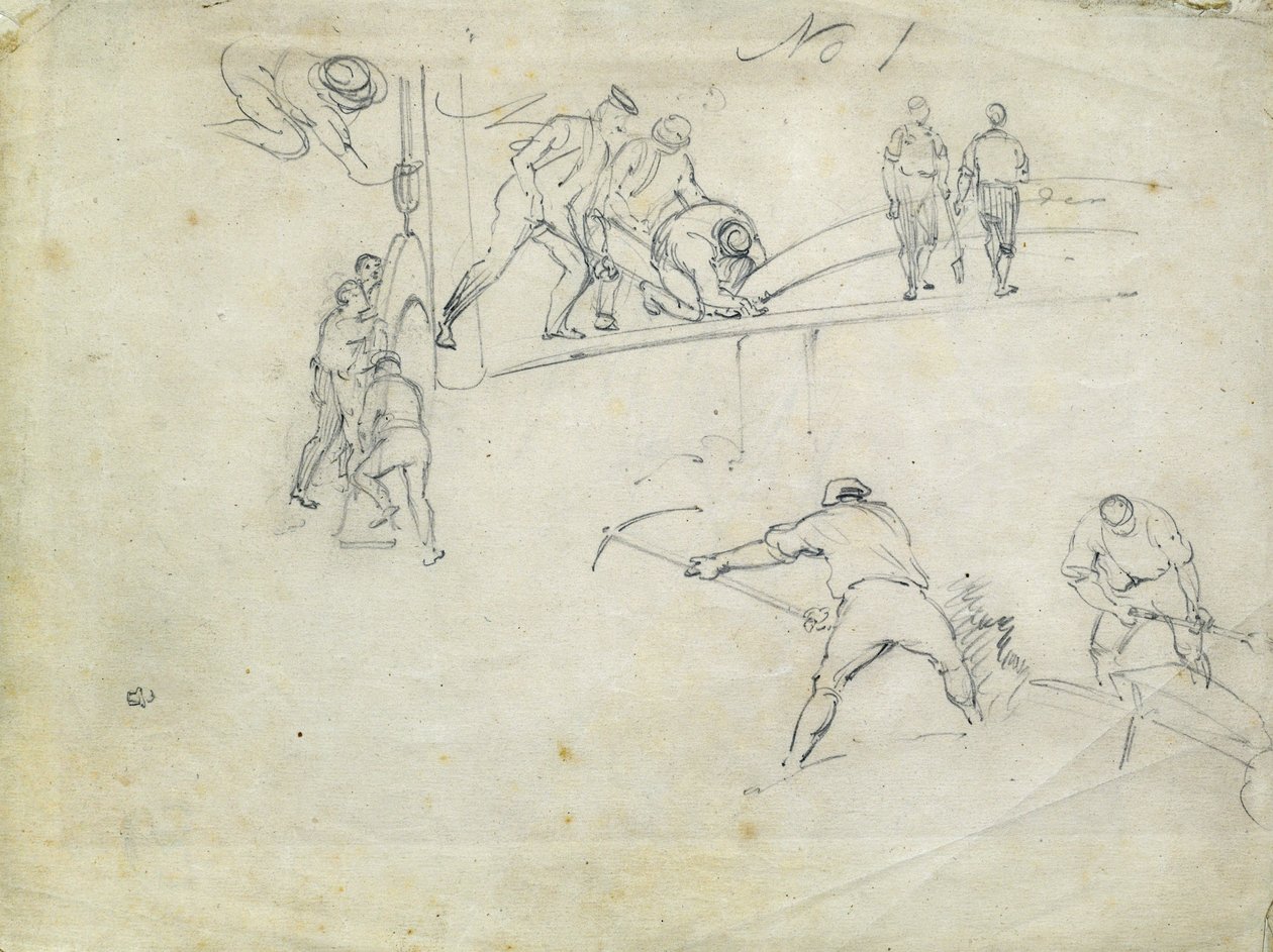 Construction of the London and Birmingham Railway, c.1835 (lápiz sobre papel; boceto compuesto) de John Cooke Bourne