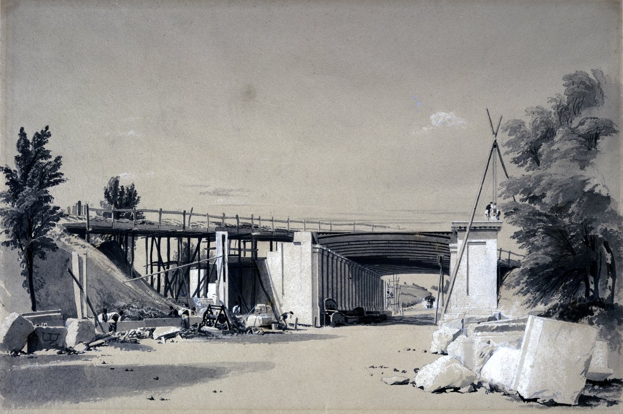Puente de Denbigh Hall desde la carretera, 25 de junio de 1837 de John Cooke Bourne