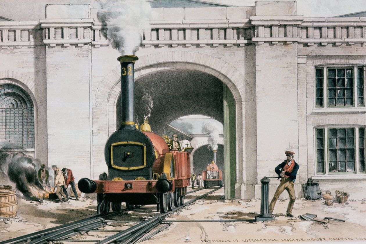 Entrada a la Casa de Máquinas de Locomotoras, Camden Town, Londres, 1839 de John Cooke Bourne