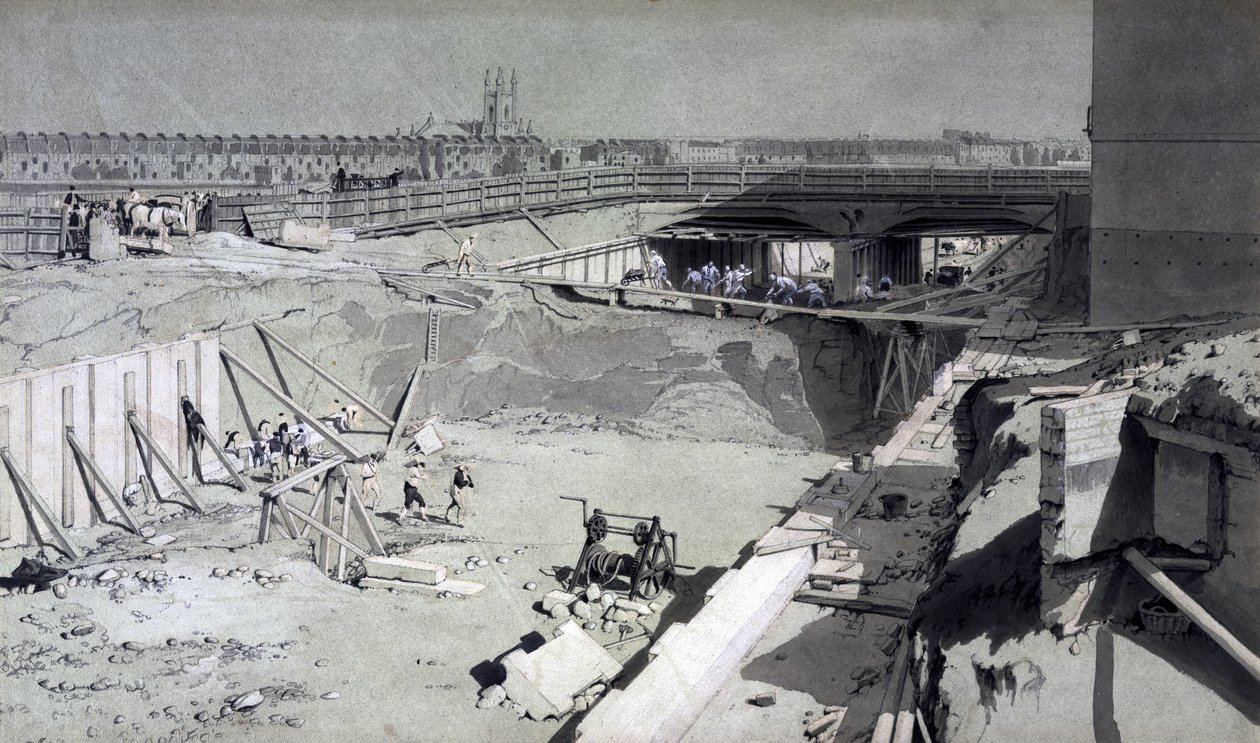 Puente de la Carretera de Hampstead, desde el lado de Camden, 16 de Agosto de 1836 de John Cooke Bourne