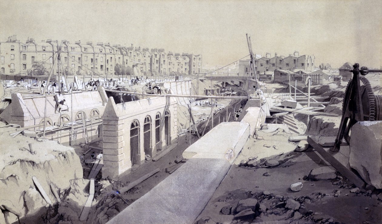 Mornington Crescent - Línea en construcción, septiembre de 1836 de John Cooke Bourne