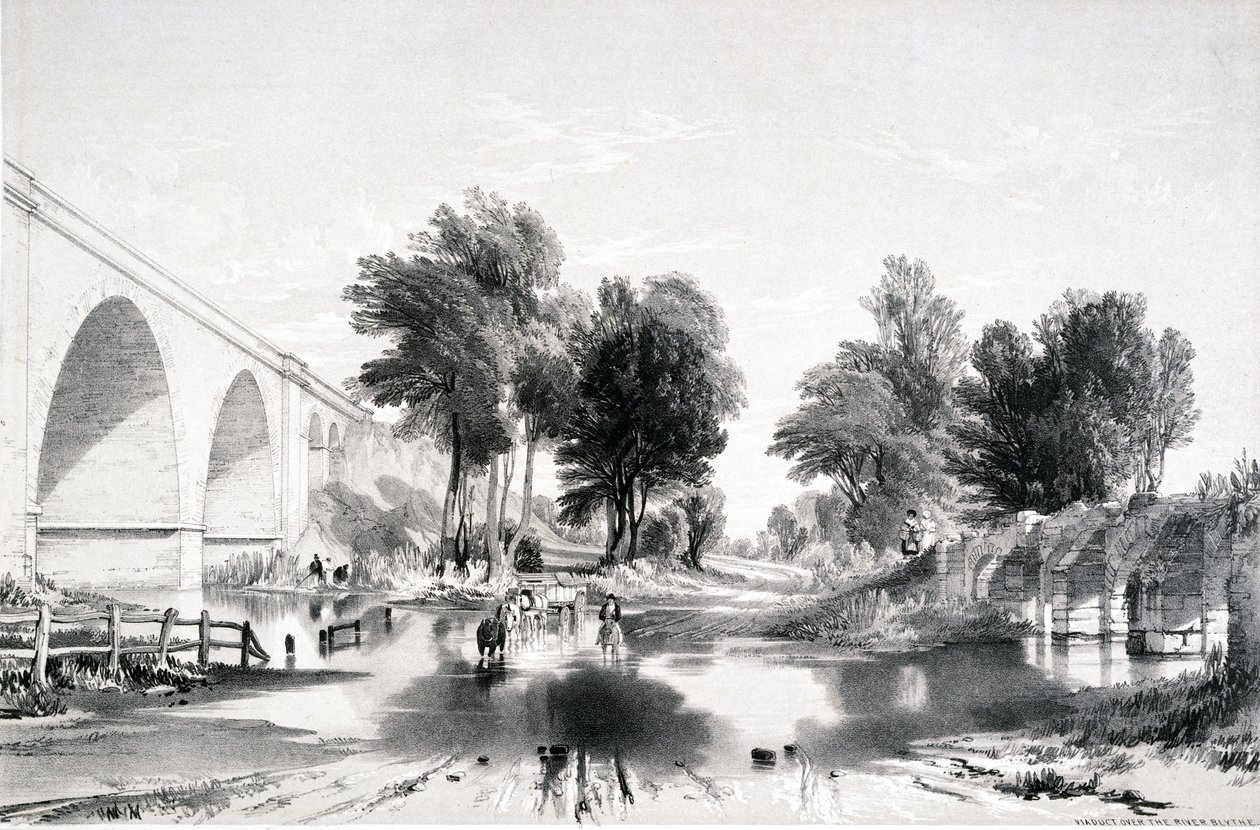 Viaducto sobre el Río Blythe, Ferrocarril de Londres y Birmingham, 1839 de John Cooke Bourne
