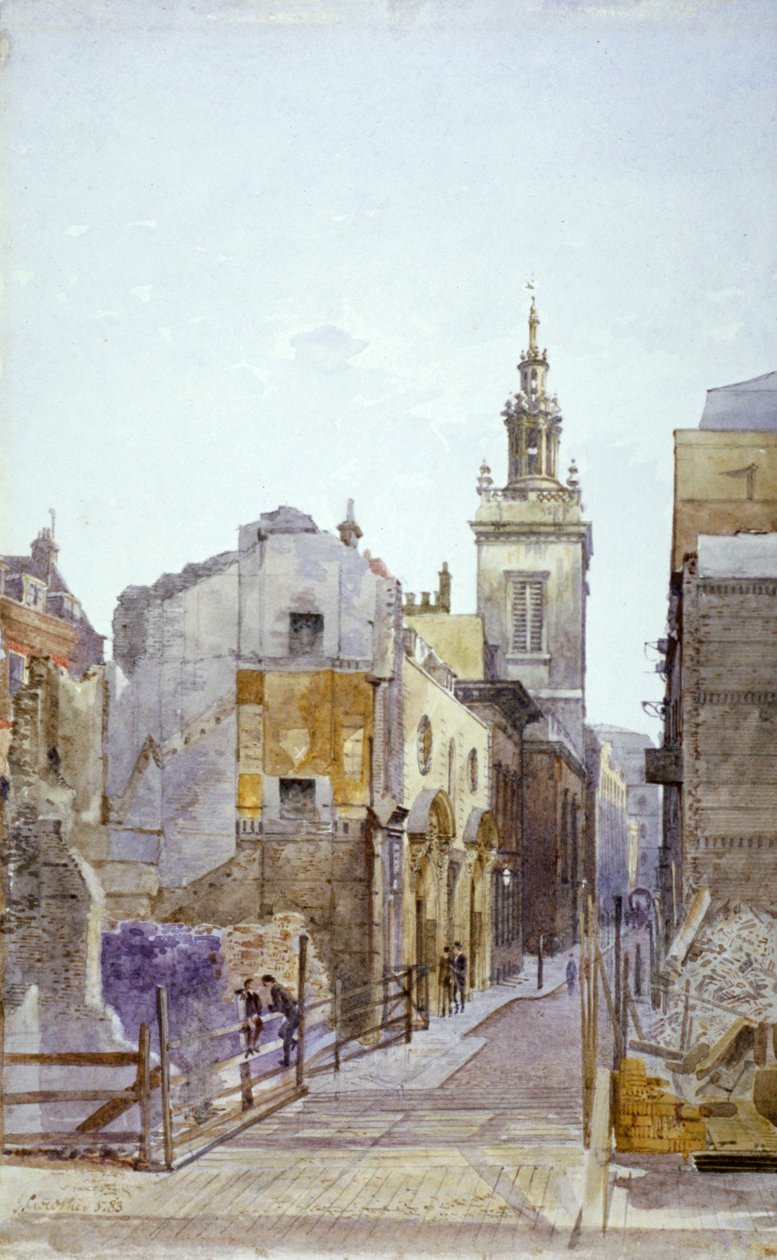 College Hill y la iglesia de St Michael Paternoster Royal, Ciudad de Londres, 1883 de John Crowther