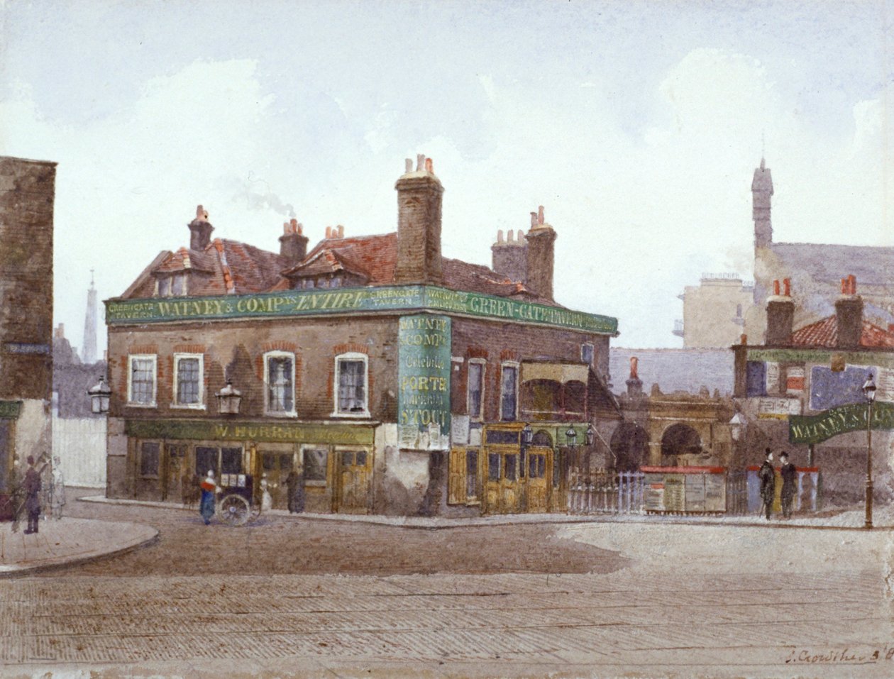 Taberna Green Gate en la intersección de City Road y Bath Street, Londres, c. 1880 de John Crowther