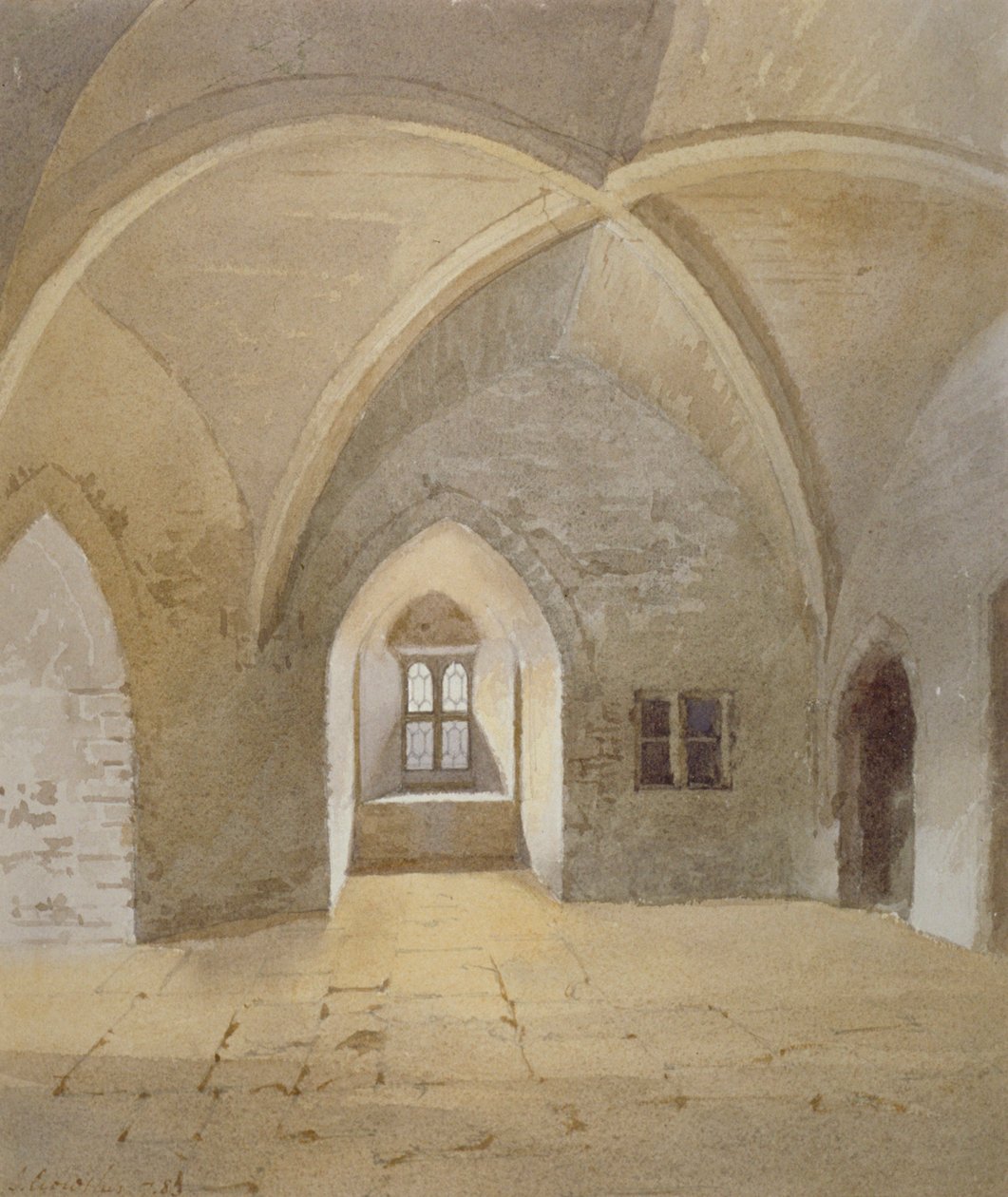 Vista interior de la prisión en la Torre Bowyer, Torre de Londres, Stepney, Londres de John Crowther