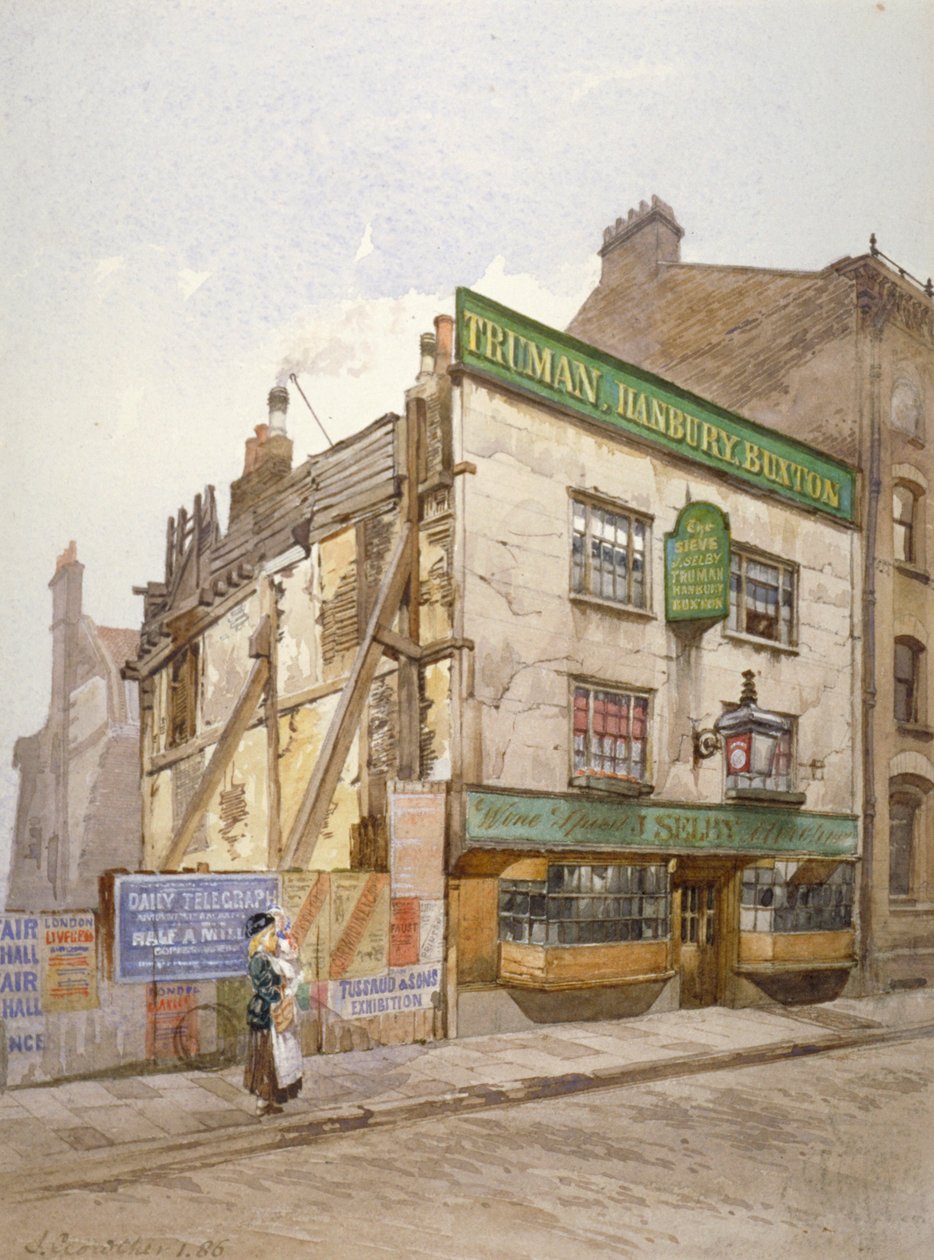El pub The Sieve, Church Street, Minories, Londres, 1886 de John Crowther