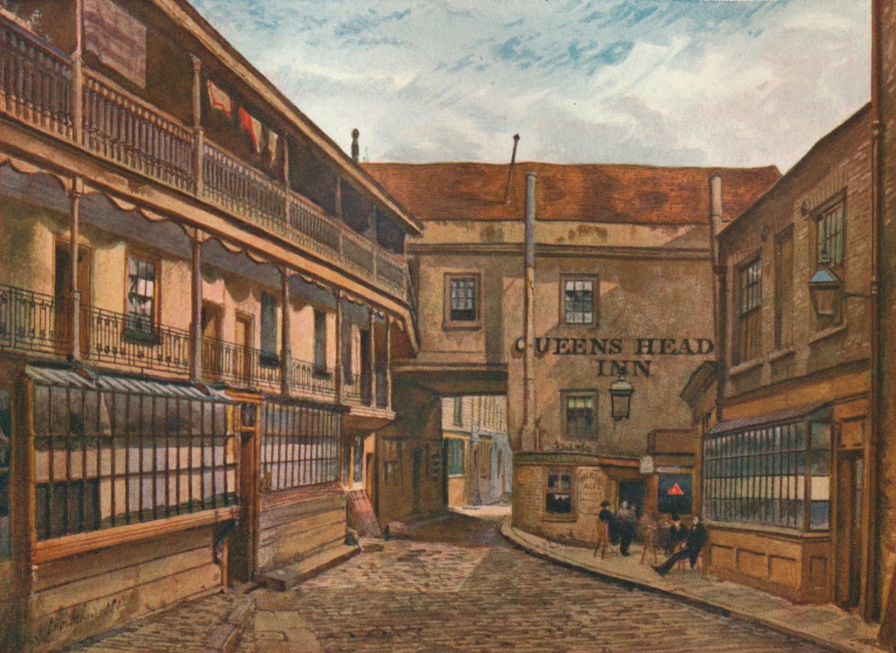 El patio de la posada Queens Head, Borough, Southwark, Londres, 1880 de John Crowther