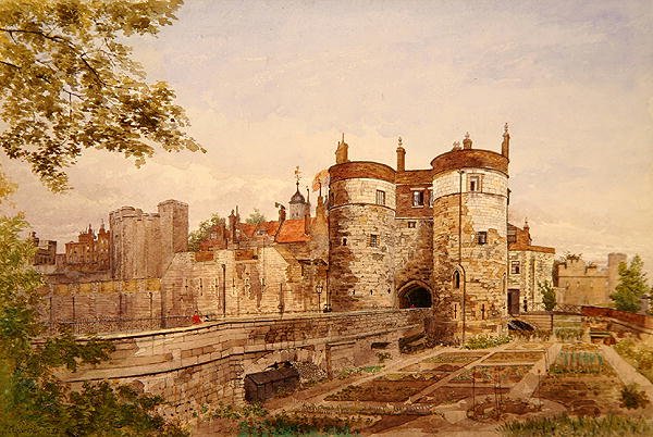Vista de la Torre de Londres, mostrando Byward Tower, Beauchamp Tower, Devereux Tower y St. Thomas Tower de John Crowther
