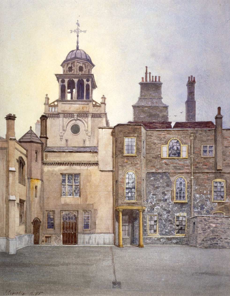 Vista del lado norte de la torre de la capilla, Charterhouse, Londres de John Crowther