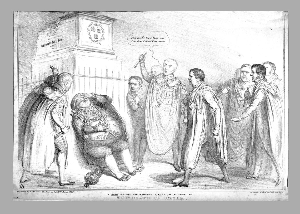 Un diseño rudo para una gran pintura histórica de La muerte de César, 1836 de John Doyle