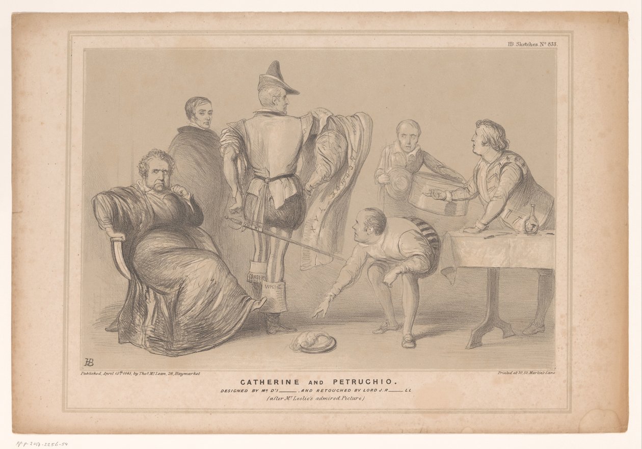 Spotprent se reunió con el primer ministro Robert Peel y Joseph Hume Catalina y Petrucho. Diseñado por el Sr. D