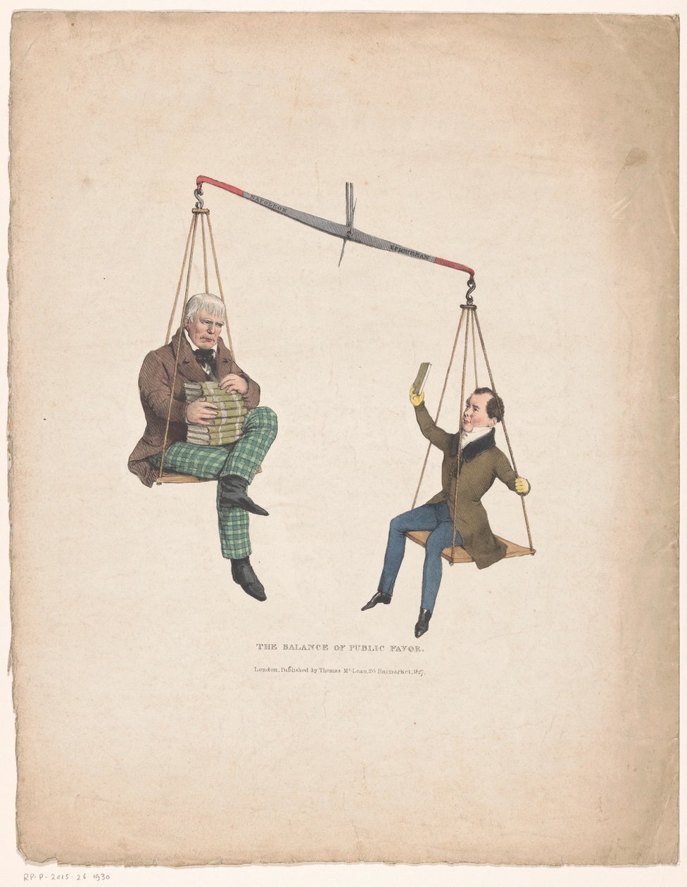 Libra con los escritores Walter Scott y Thomas Moore El saldo del favor público (título sobre objeto) de John Doyle