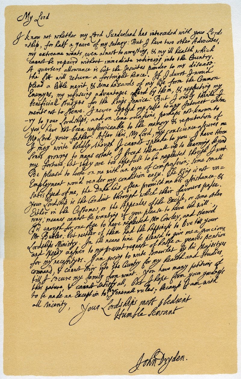 Carta de John Dryden a Laurence Hyde, c1682-1683 de John Dryden