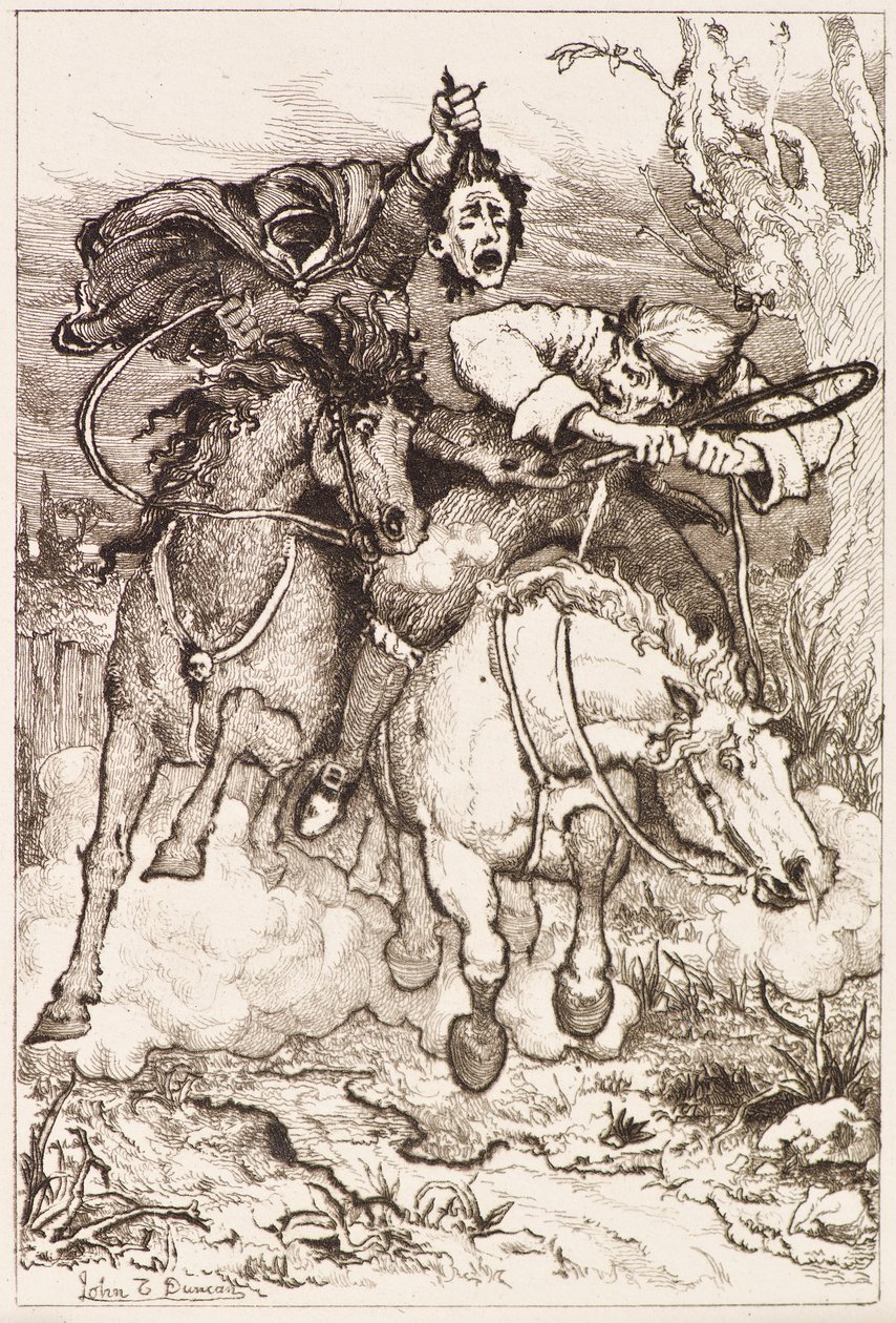 Dos jinetes galopando [uno llevando su propia cabeza] de John Duncan