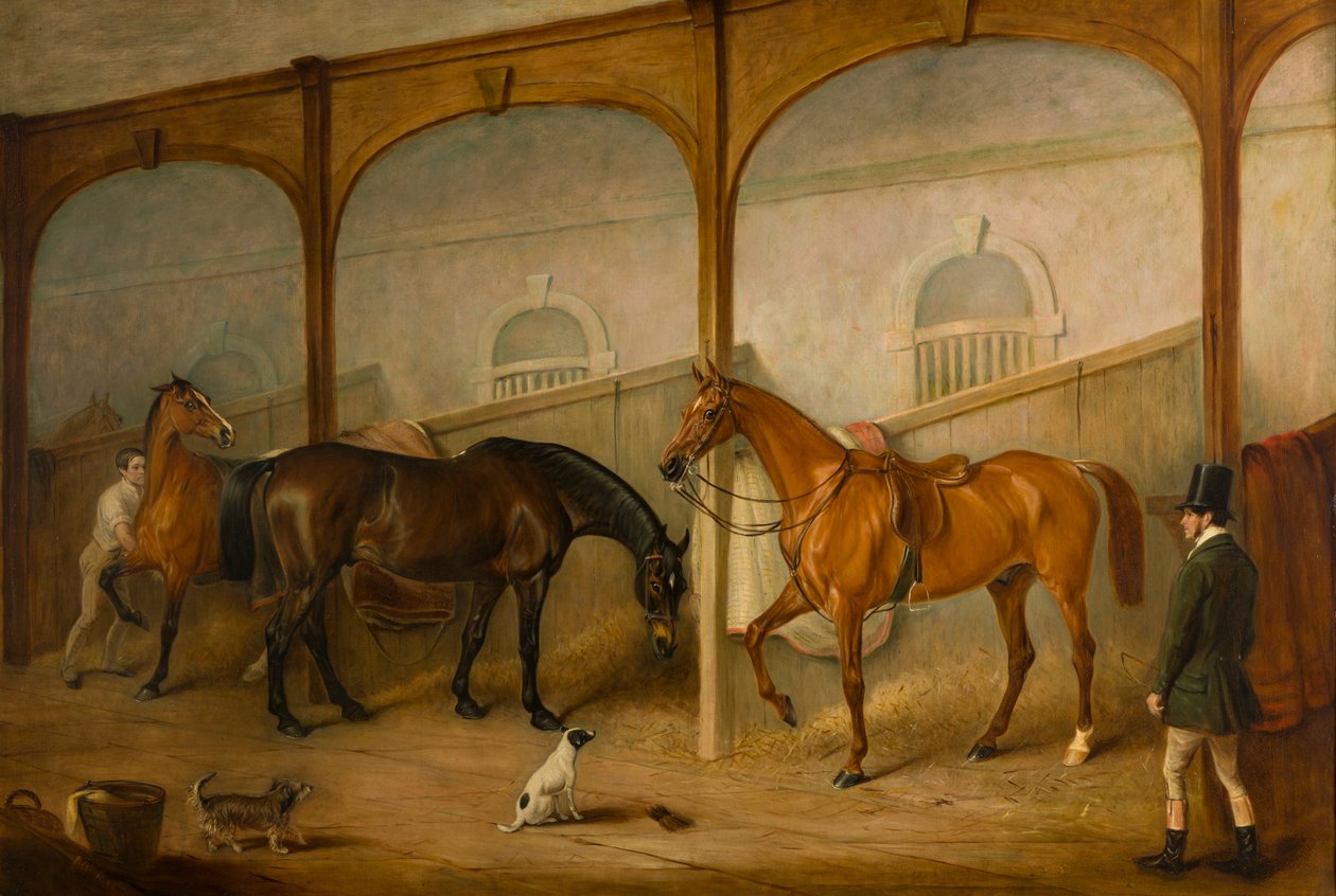 Tom of Lincoln and The Engineer in the Stables at Newport Lodge, Melton Mowbray, Leicestershire, c.1852 (óleo sobre lienzo) de John E. Ferneley