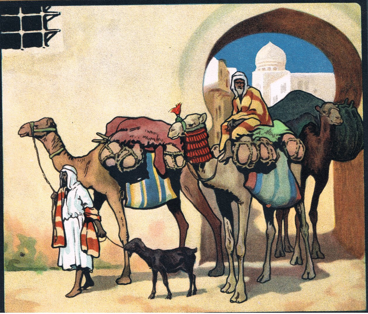 El tren de los camellos, ilustración de "Pads, Paws and Claws". de John Edwin Noble