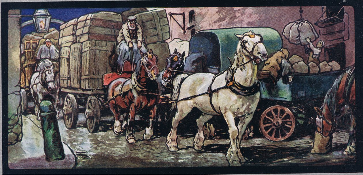 Caballos de carro, ilustración de "Helpers Without Hands" de Gladys Davidson, publicada en 1919 (litografía en color) de John Edwin Noble