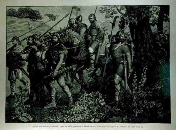 Diseño para Tapiz de Windsor: Hombres de Kent Marchando Frente al Ejército de Harold de John Evan Hodgson