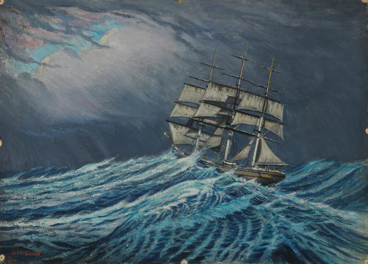 Un velero, Finales del siglo XIX - mediados del siglo XX (óleo sobre cartón) de John Everett