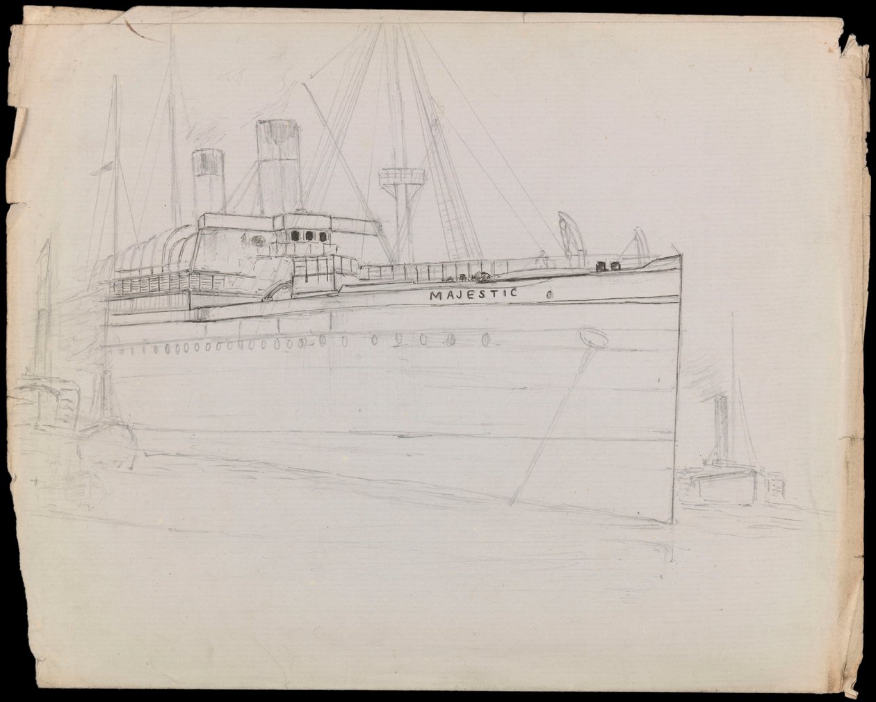 PAH1223; Boceto del transatlántico de pasajeros Majestic (inacabado) (dibujo) de John Everett