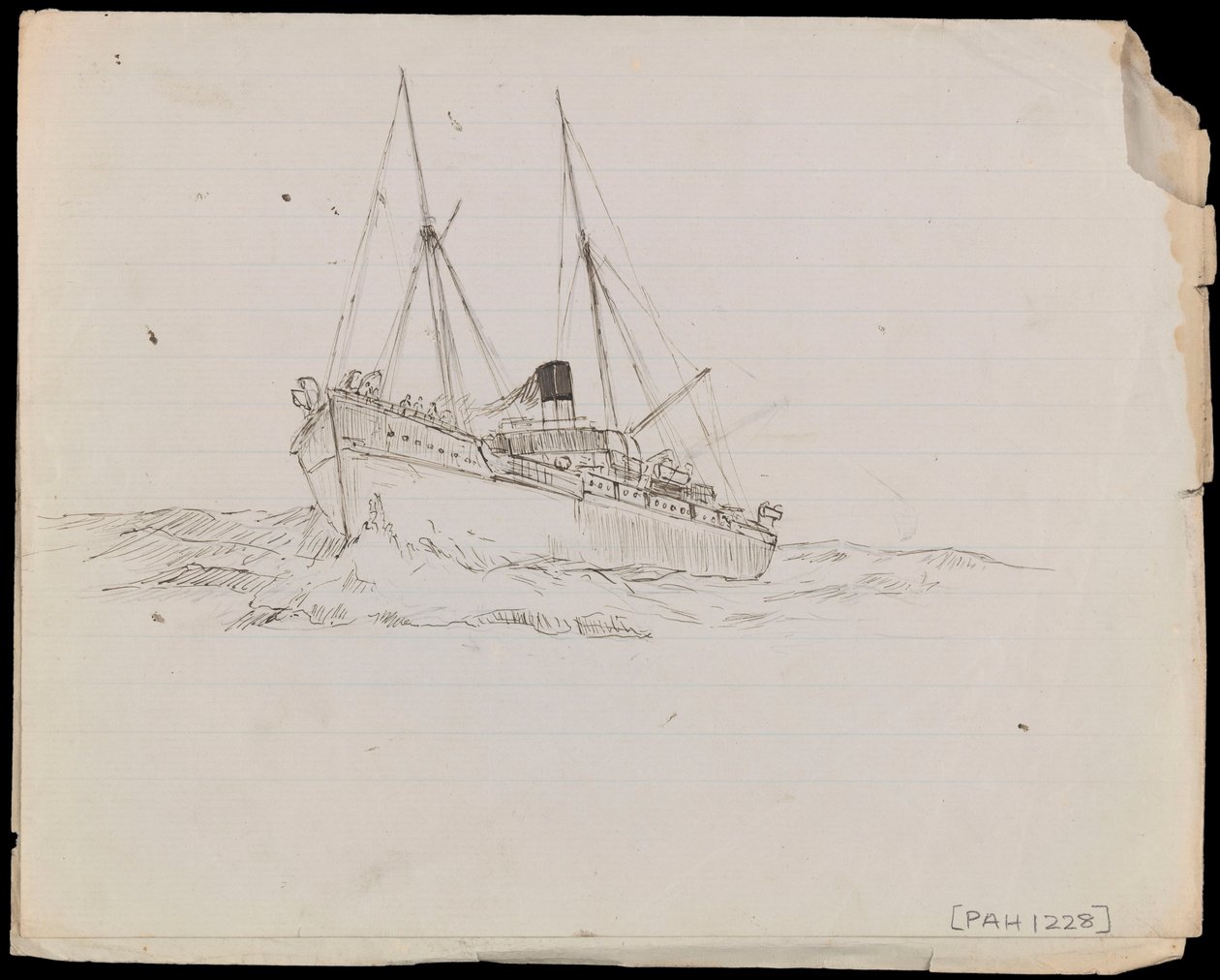 PAH1228; Bocetos de un acorazado y otros dos buques de la Royal Navy (dibujo) de John Everett
