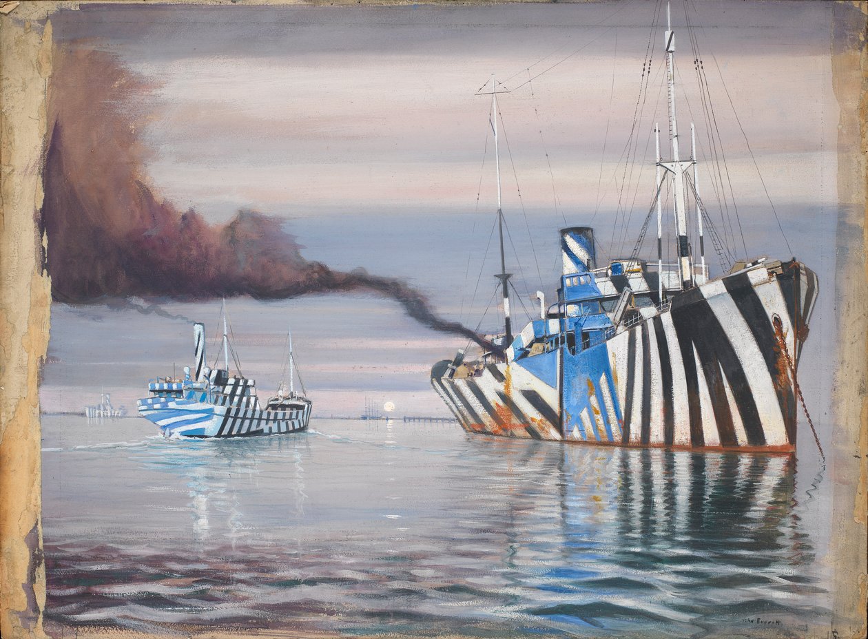 S.S. Lepanto y otro buque de vapor, ambos con pintura deslumbrante, anclados en aguas tranquilas. de John Everett