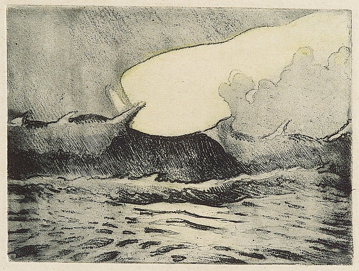 Paisaje marino - mar gris muy agitado 2, siglo XX (aguafuerte coloreado) de John Everett