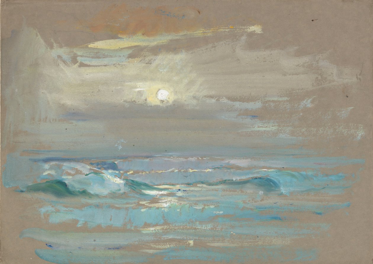Paisaje marino. Luz de luna sobre un mar en calma, finales del siglo XIX - mediados del siglo XX (acuarela) de John Everett