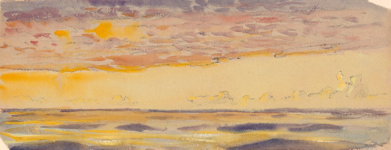 Paisaje marino, mar amarillo y nubes moradas, finales del siglo XIX - mediados del siglo XX (acuarela, pastel) de John Everett