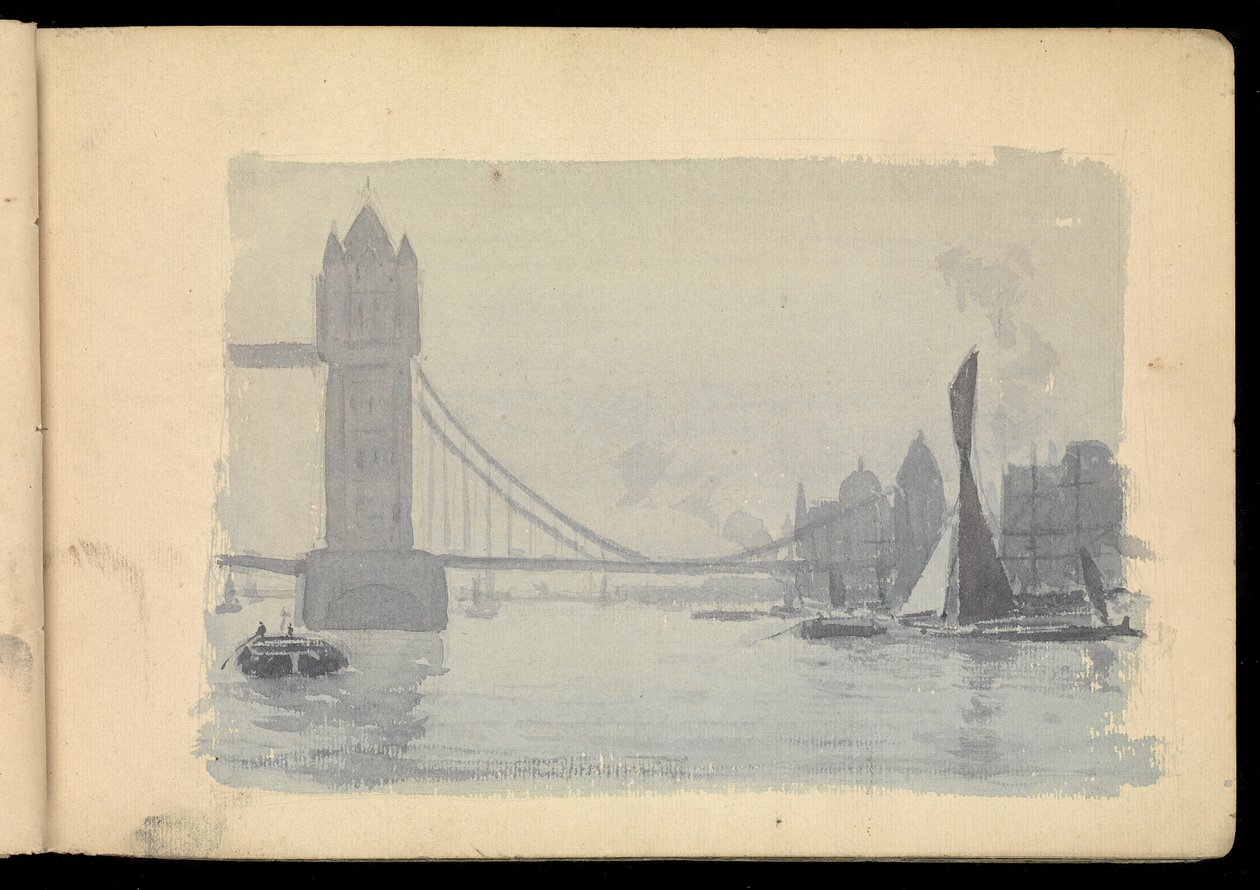 Escena del Támesis en Londres, cuaderno de bocetos de John Everett