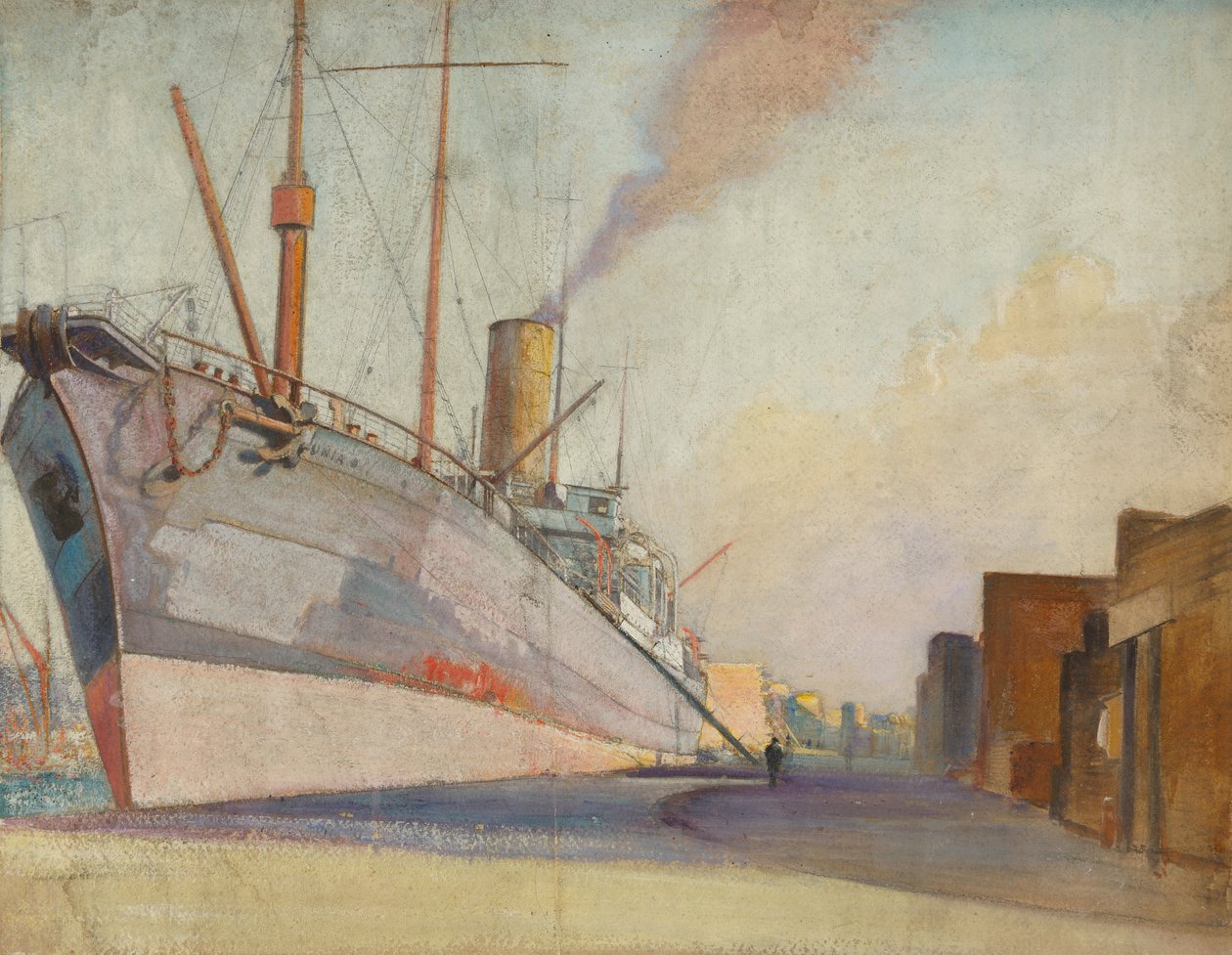 El buque cablero "Telconia", c.1910-30 (óleo sobre papel) de John Everett