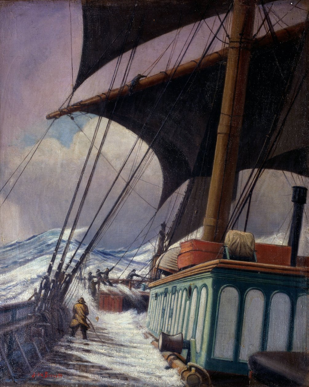 Las maniobras de las velas durante la tormenta, durante un viaje de Bristol, a Sabine Pass, Texas (Estados Unidos, Estados Unidos), entre abril y junio de 1920. de John Everett