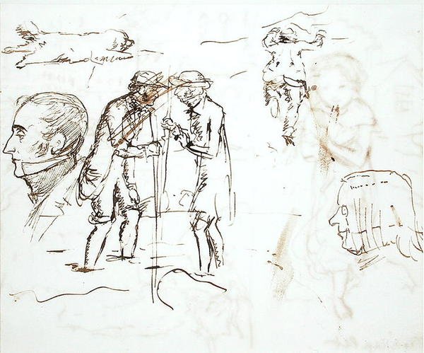 Una hoja de estudios con John Ruskin (1819-1900) y William Millais de John Everett Millais
