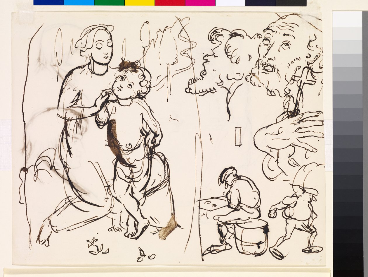 Hoja de estudios caricaturizando el estilo post-rafaelesco, 1853 de John Everett Millais