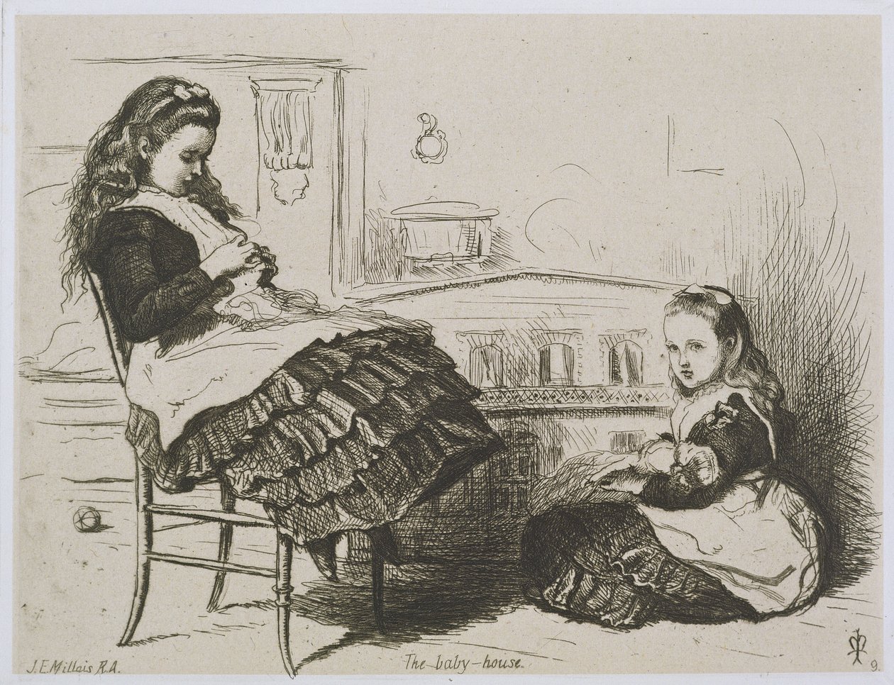 La Casa de los Bebés, número 9 de una serie de grabados para la Art Union de Londres por el Etching Club de John Everett Millais