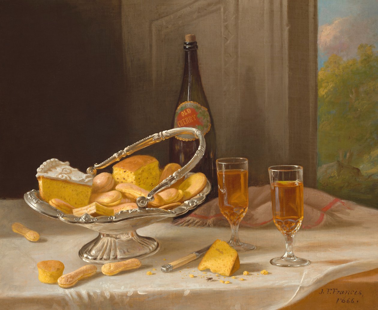 Naturaleza muerta con cesta de pastel de plata, 1866 de John F. Francis
