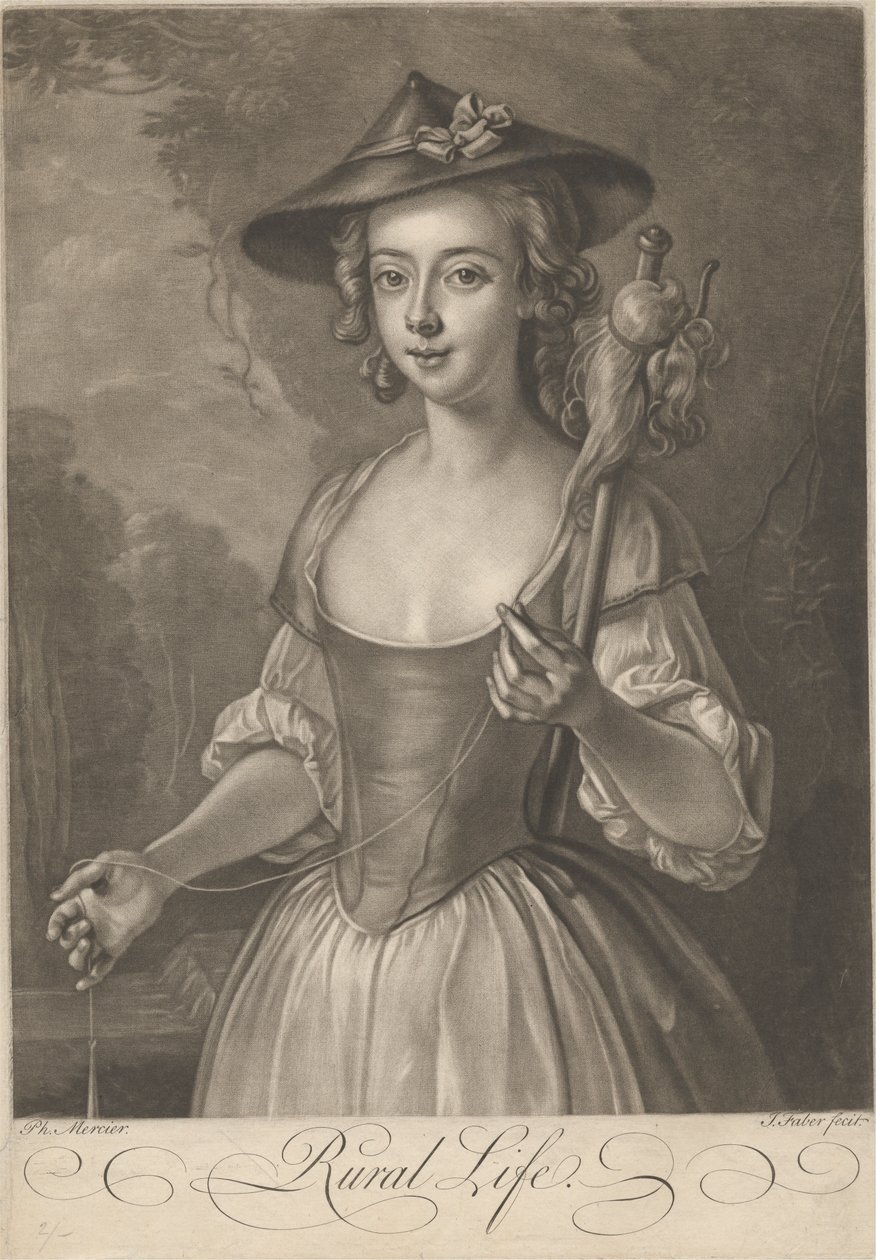 Una chica hilando hilo de John Faber the younger