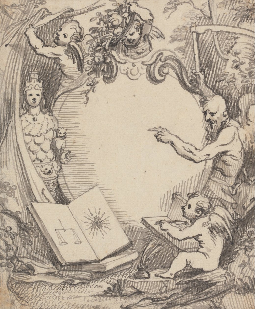 Diseño para un Frontispicio- Cupido Estudiando la Naturaleza de John Fayram