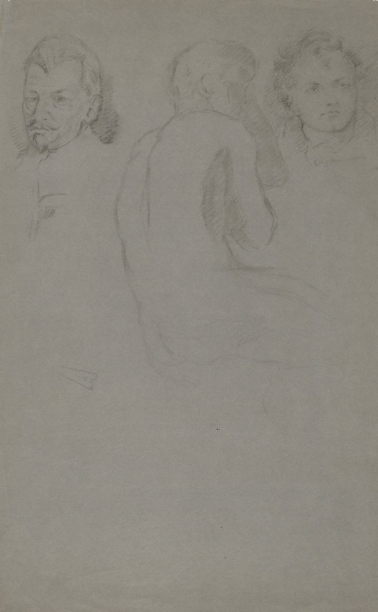 Dos estudios de retrato y un desnudo masculino, sentado de John Ferguson Weir