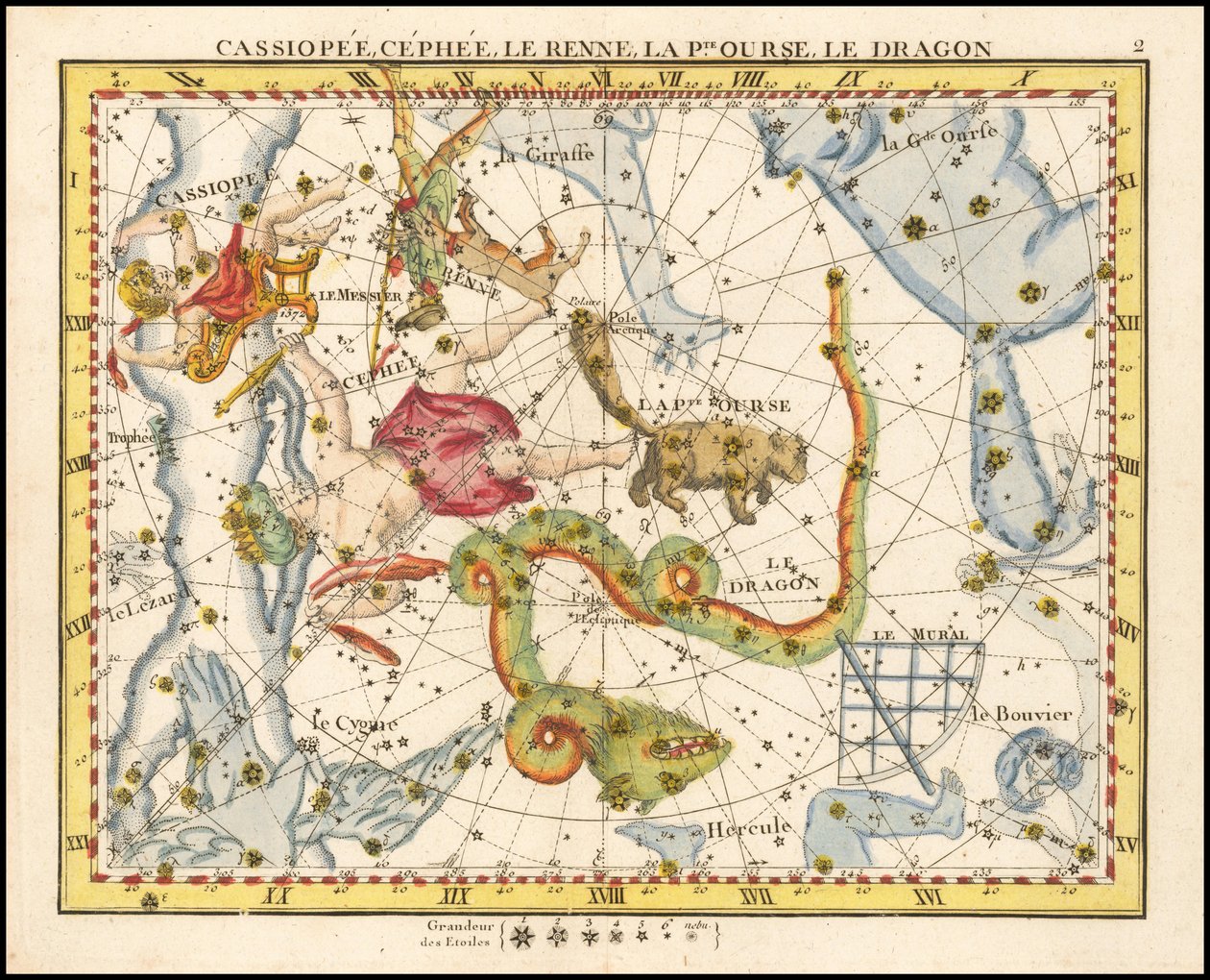 1776 - John Flamsteed - Cassiopee, Cehee, Le Renne, La Petite Ourse, Le Dragon (Cassiopea, Cepheus, Ursa Minor  Draco) de John Flamsteed