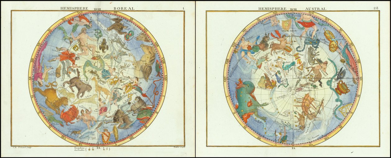 1776 - John Flamsteed - Hemisferio Austral y Hemisferio Boreal de John Flamsteed