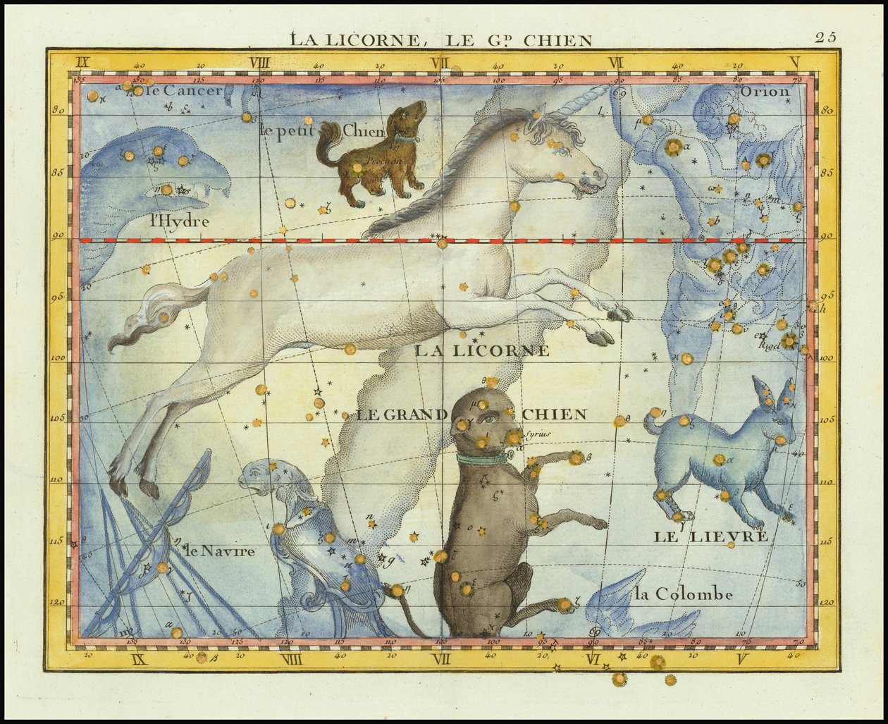 1776 - John Flamsteed - La Licorne, Le Grand Chien (Monoceros  Canis Major) de John Flamsteed