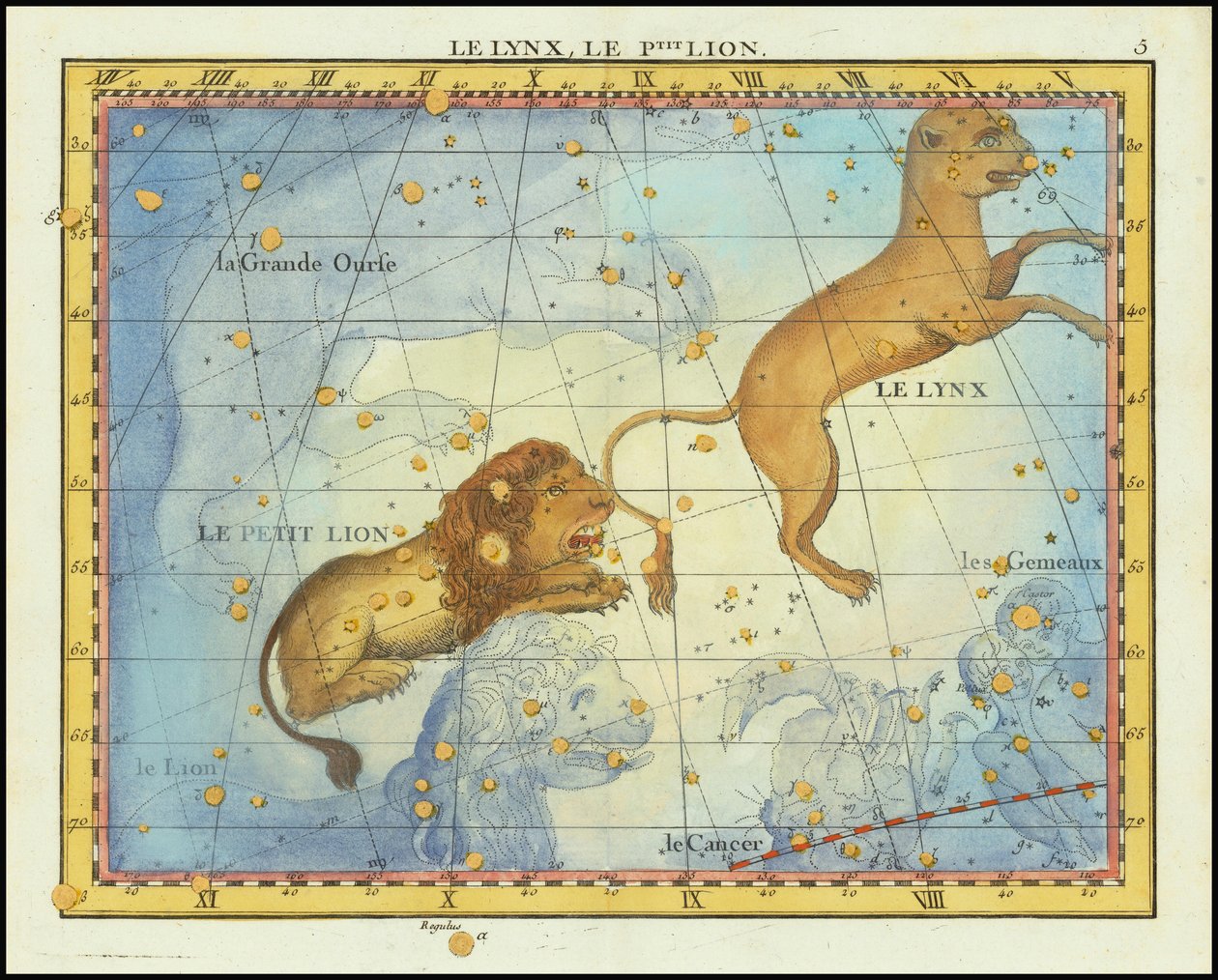 Carta estelar de 1776 de la constelación de Leo, extraída del Atlas Celeste de Flamsteed de Fortin. de John Flamsteed