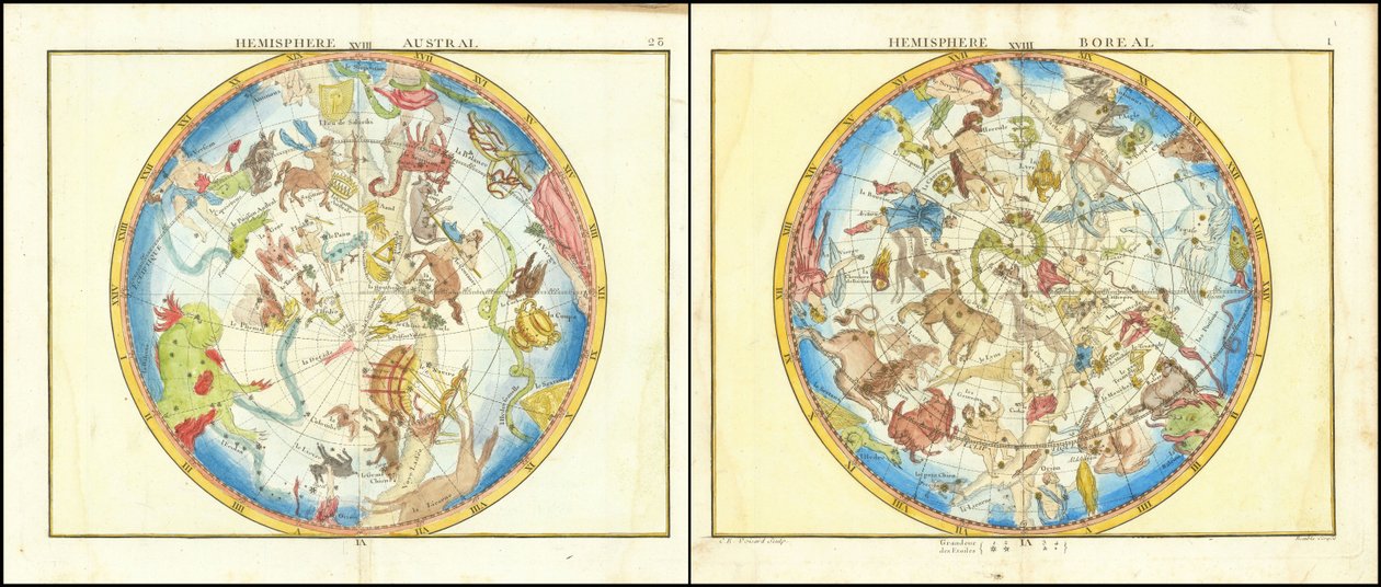 Hemisferio Austral y Hemisferio Boreal de John Flamsteed