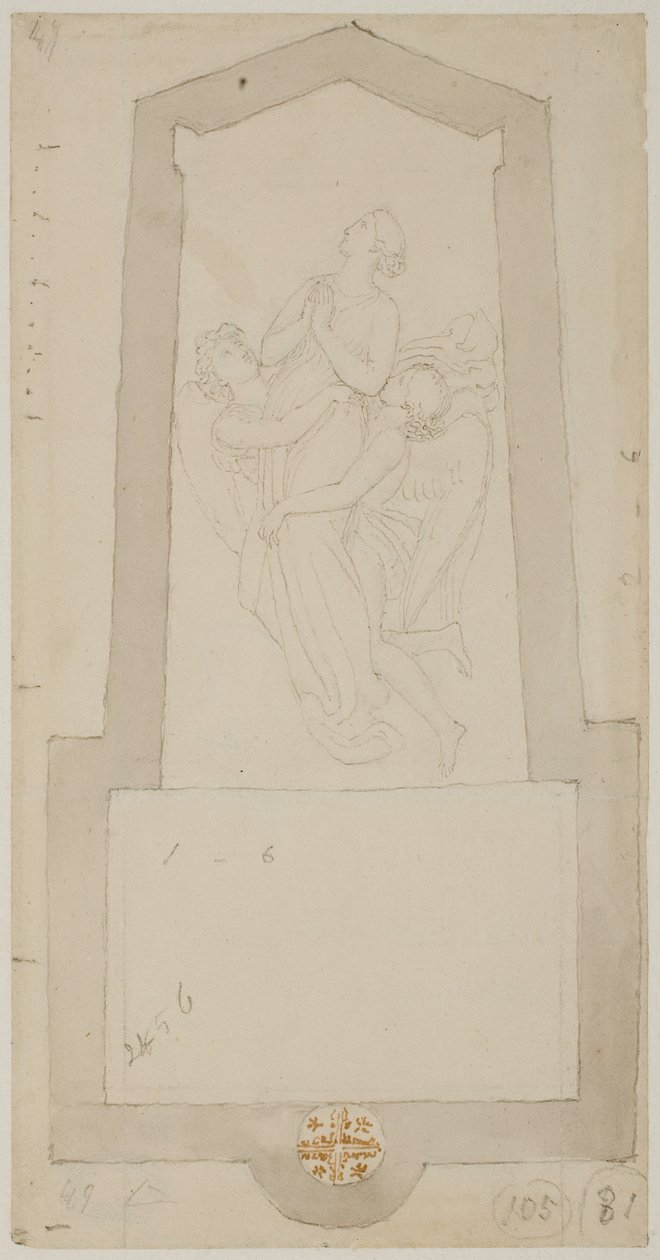Un espíritu difunto elevado por dos ángeles de John Flaxman